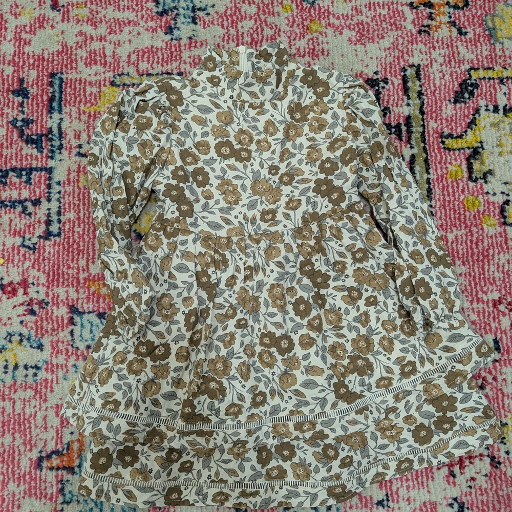 One Child Floral Kids Dress in Brown and Cream